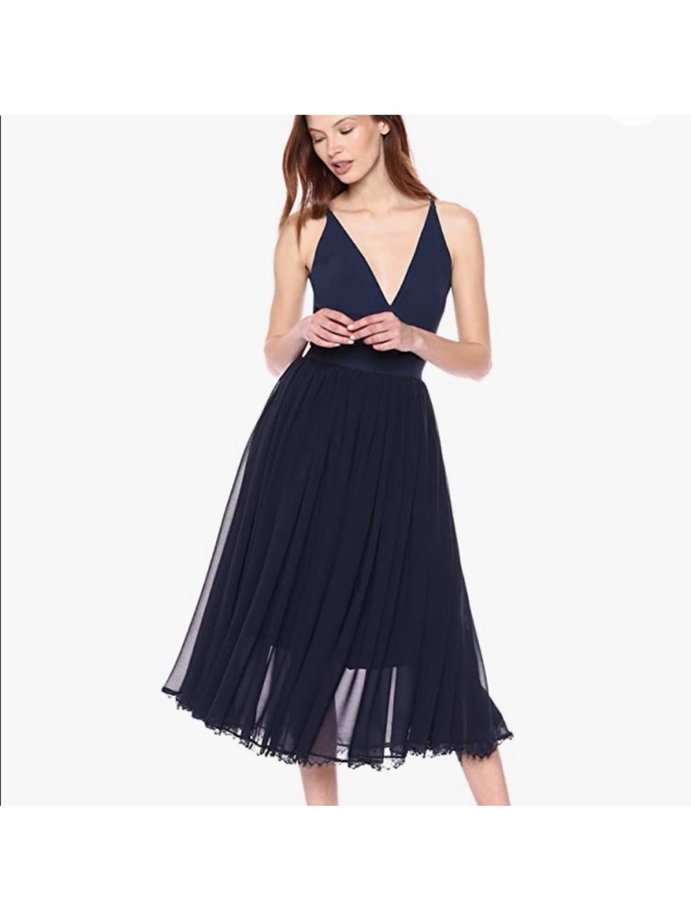 Alicia V-Neck Lace Trim Midi Dress